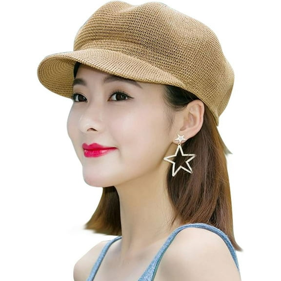Women Summer Straw Newsboy Cap Beret Breathable Mesh Octagonal Cap Sun Hat Beach Hats for Women