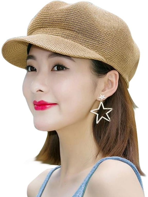 Women Summer Straw Newsboy Cap Beret Breathable Mesh Octagonal Cap Sun Hat Beach Hats for Women