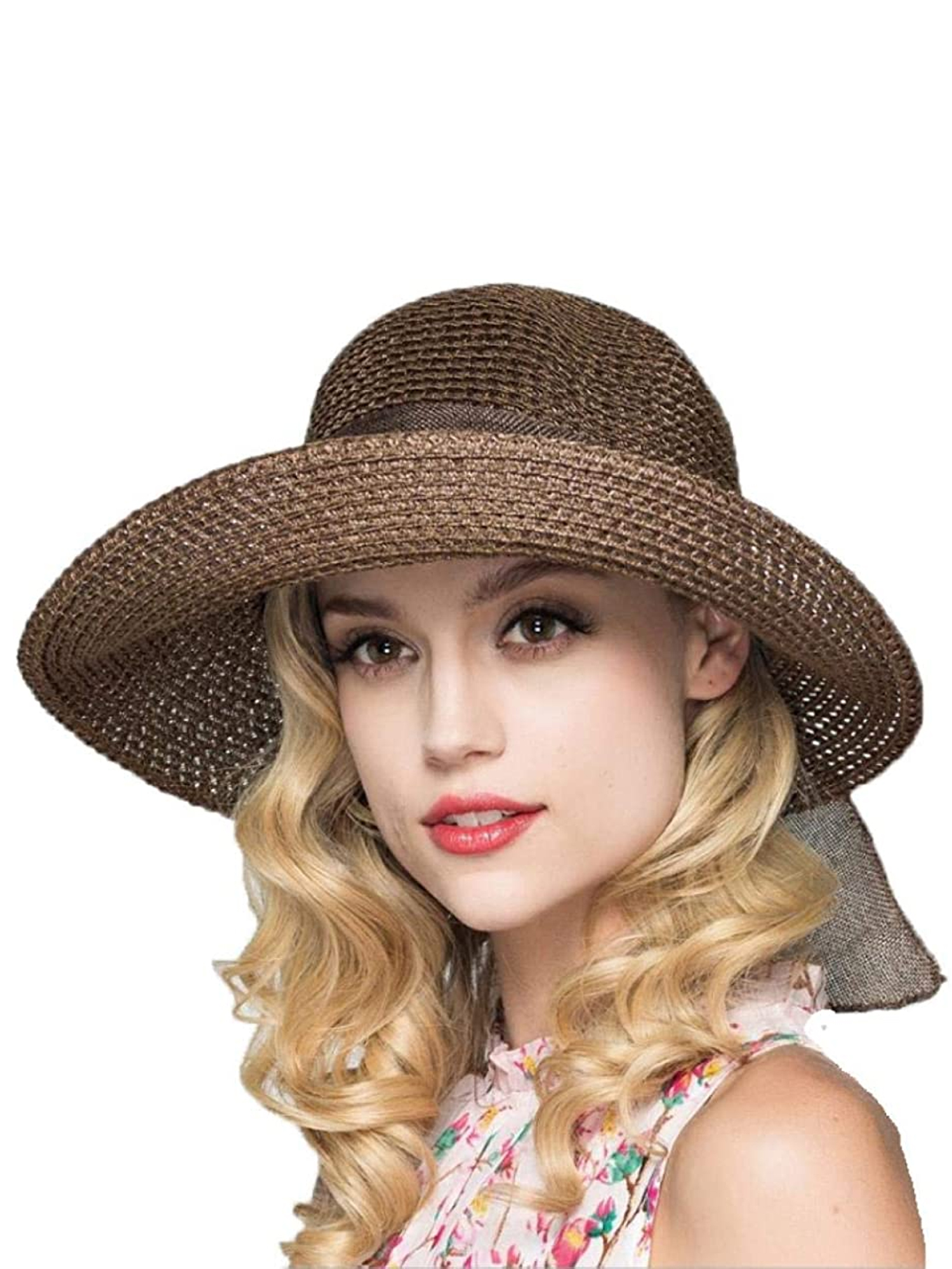 Women Summer Straw Sun Hat Beach Hat Wide Brim Cap Bowknot AntiUV Hat
