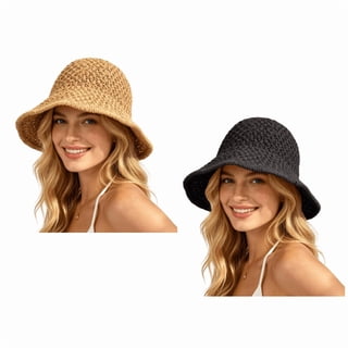 Women Summer Straw Sun Hat, Floppy Crochet Beach Hat, UV Protection Foldable Bucket Hat, Packable Travel Hat