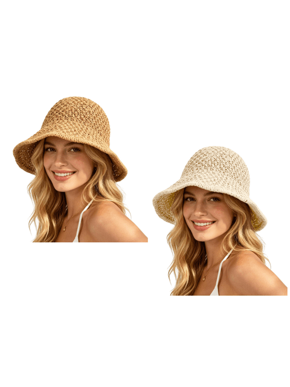 Women Summer Straw Sun Hat, Floppy Crochet Beach Hat, UV Protection Foldable Bucket Hat, Packable Travel Hat