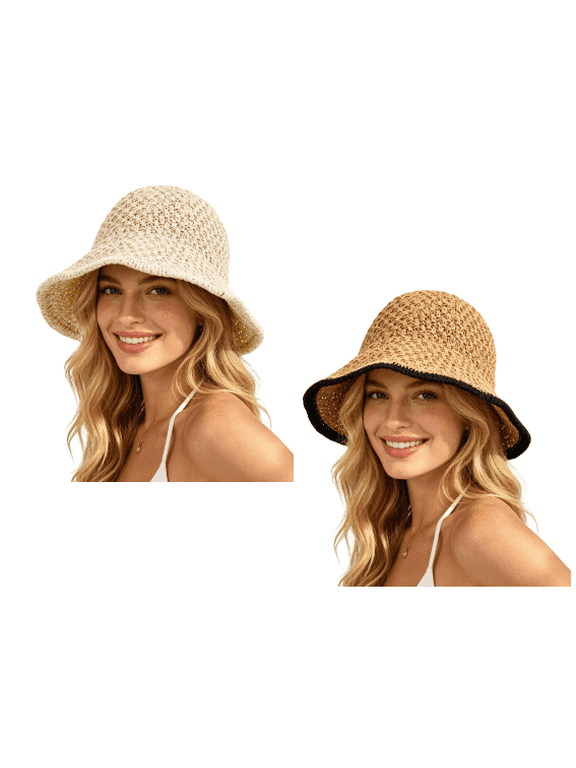 Women Summer Straw Sun Hat, Floppy Crochet Beach Hat, UV Protection Foldable Bucket Hat, Packable Travel Hat