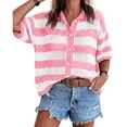 thumbnail image 1 of Women Summer Striped Crochet Cardigan Sweater Half Sleeve Button Up Top, 1 of 6