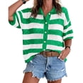 thumbnail image 1 of Women Summer Striped Crochet Cardigan Sweater Half Sleeve Button Up Top, 1 of 4
