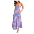 thumbnail image 1 of Women Summer Striped Maxi Dress Spaghetti Strap Cutout Ruffle Long Dress Flowy Swing Beach Vocation Dress, 1 of 7