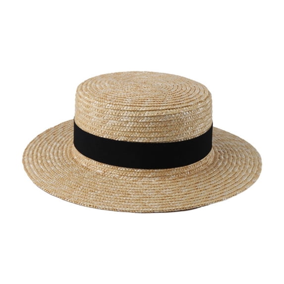 Women Summer Sun Hat Flat Top Fodder Hat with Wide Brim, Breathable Straw Beach Hat for Casual & Formal Outfits, Portable and Stylish