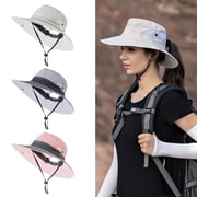 AYAMAYA Women Summer Sun Hat, Foldable Ponytail Bucket Cap Wide Brim Outdoor UV Protection for Beach Fishing HikingBeige