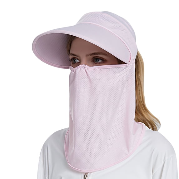 Women Summer Sun Hat Outdoor Riding Face Covering Solid Color Mask Sun Hat