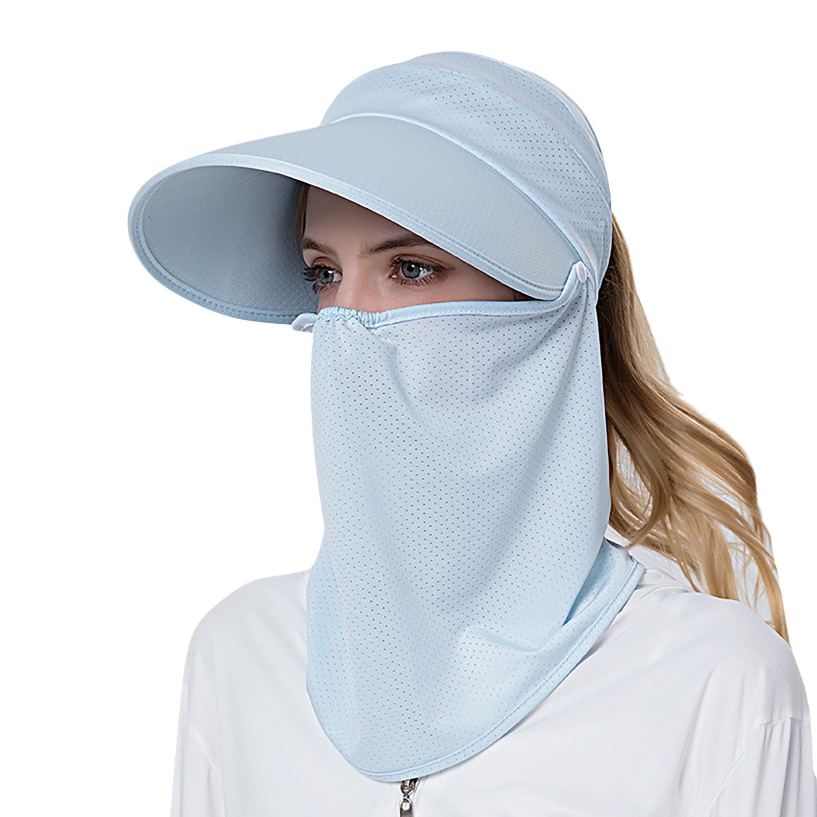 Women Summer Sun Hat Outdoor Riding Face Covering Solid Color Mask Sun