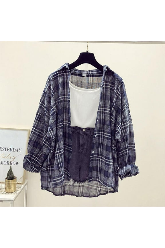 Women Summer Sunscreen Casual Long Sleeve Slim Chiffon Plaid Print Casual Thin Section Cardigan Coat