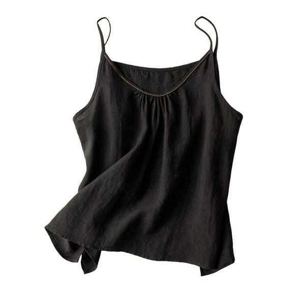Women Summer Suspenders Vest Linen Solid Color Breathable Literary Retro Outdoor Wear