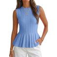 thumbnail image 1 of Women Summer Sweater Vest Slim Fit Ribbed Knit Round Neck Shirt, 1 of 4