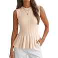 thumbnail image 1 of Women Summer Sweater Vest Slim Fit Ribbed Knit Round Neck Shirt, 1 of 4