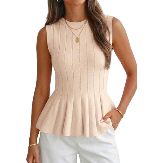 Women Summer Sweater Vest Slim Fit Ribbed Knit Round Neck Shirt