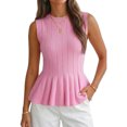 thumbnail image 1 of Women Summer Sweater Vest Slim Fit Ribbed Knit Round Neck Shirt, 1 of 4