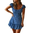 thumbnail image 1 of Women Summer Sweetheart Collar Printed Ruffle Mini Dress, 1 of 4