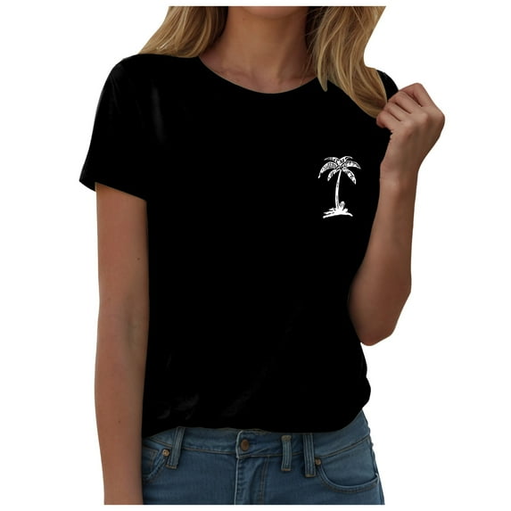 Women Summer T Shirt Short Sleeve TShirt Coconut Tree Print Basic Shirt Top