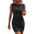 thumbnail image 1 of Women Summer Tank Dress Crewneck Sleeveless Ribbed Knit Slim Fit Bodycon Mini Dresses Solid Color Casual Dress, 1 of 6