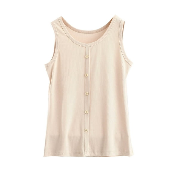 Women Summer Tank Top Crew Neck Sleeveless Camisole Button Down Cami Sling Strap Plain Vest Dressy Sexy Clothes Beach Party Shirts