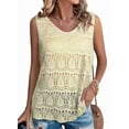 thumbnail image 1 of Women Summer Tank Top Trendy V Neck Crochet Sleeveless Shirts Sweater Vest Beige XL, 1 of 7