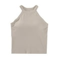 thumbnail image 1 of Women Summer Tank Tops with Built in Bras Sleeveless Racerback Casual Ribbed Shirts High Neck Slim Fitted Crop Shirts, 1 of 4