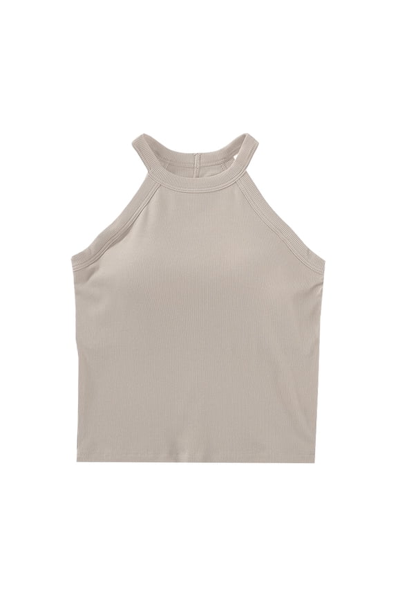 Women Summer Tank Tops with Built in Bras Sleeveless Racerback Casual Ribbed Shirts High Neck Slim Fitted Crop Shirts