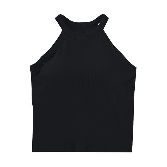 Women Summer Tank Tops with Built in Bras Sleeveless Racerback Casual Ribbed Shirts High Neck Slim Fitted Crop Shirts