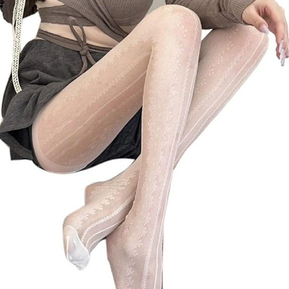 Women Summer Thin Pantyhose Sweet Lace Striped Pattern Sheer Leggings Tights