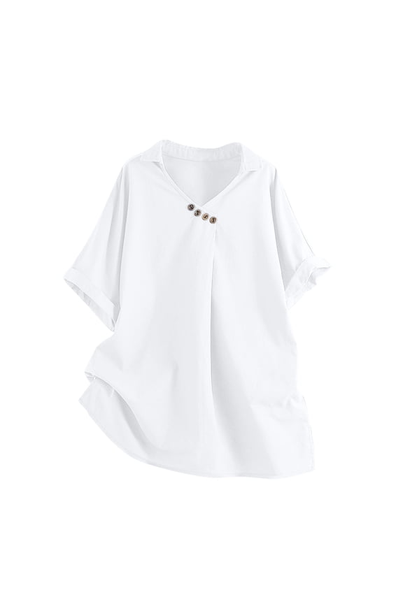 Women Summer Tops Blouse For Women Casual Summer V Neck Button Down Basic Comfy Tee Fashion Lightweight Loose Streetwear Shirts Tall Woman Shirts Junior Short Fall Color Tops Lightweight White 2XL