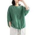thumbnail image 1 of Women Summer Tops Casual Women Loose Sleeve Neck Blouse Round Shirt Short Summer Top Solid Women's Blouse Ladies Size Large Tops Womens plus And Blouses Laced Sleeves Long Shirt T Tunics Green 2XL, 1 of 6