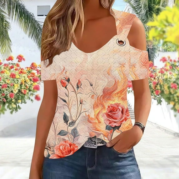 Women Summer Tops Shirts for Women Short Sleeve Cute Womens T Shirts Pack Printed Tshirts for Women Graphic T Shirts