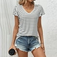 thumbnail image 1 of Women Summer Tops Short Sleeve T Shirts for Women Cotton Womens Summer Tee Shirts Striped Vneck Tshirt Women Oversized Tshirts for Women, 1 of 5