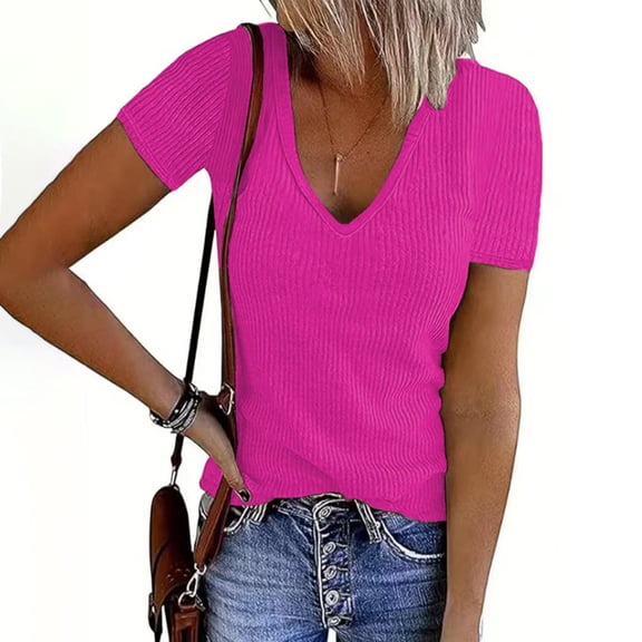 Women Summer Tops Women Short Sleeve Shirts Button up Womens Tops Dressy Casual V Neck Solid Tops for Women T Shirts for Women Plus Size Cotton