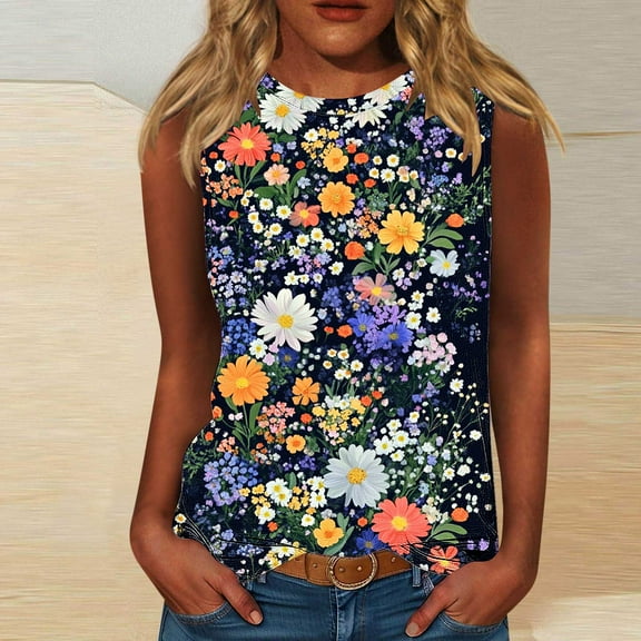 Women Summer Tops Womens Sleeveless Tops Dressy Womens Summer Shirts Cotton Printed Tshirts Plus Size Tops for Women Summer 2025