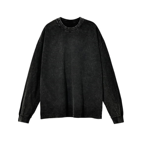 Women Summer Tops Crewneck Oversized Sweatshirt For Women Loose Fit Long Sleeve Shirts Vintage Wash Tshirt Basic Solid Color Tee Long Sleeve Athletic Shirts Mid Layer Active Tees Knit Short Black 2XL