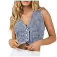 thumbnail image 1 of Women Summer Tops Denim Corset Top For Women Button Down Denim Vest Sexy Sleeveless V Neck Washed Distressed Jean Jacket Outdoor Blank Tops for Printing 10 Memory Foam Cropped Workout Top Blue S, 1 of 9