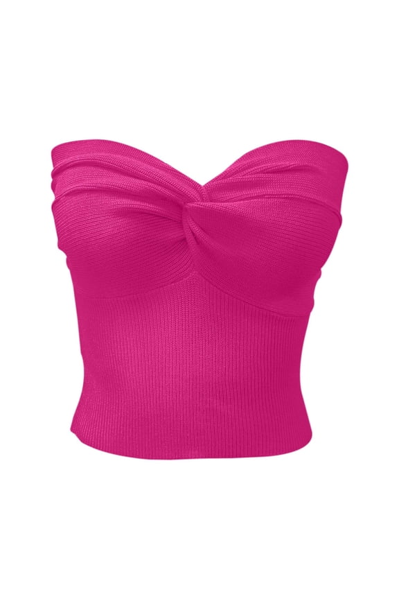 Women Summer Tops Elegant Strapless Solid Color Knit Top For Women Stretchable Tube Bandeau Bra Crop Tops For Casual Or Party Wear Crop Too Top with Blouse Shirt Girl Tie Girls Hot Pink 3XL