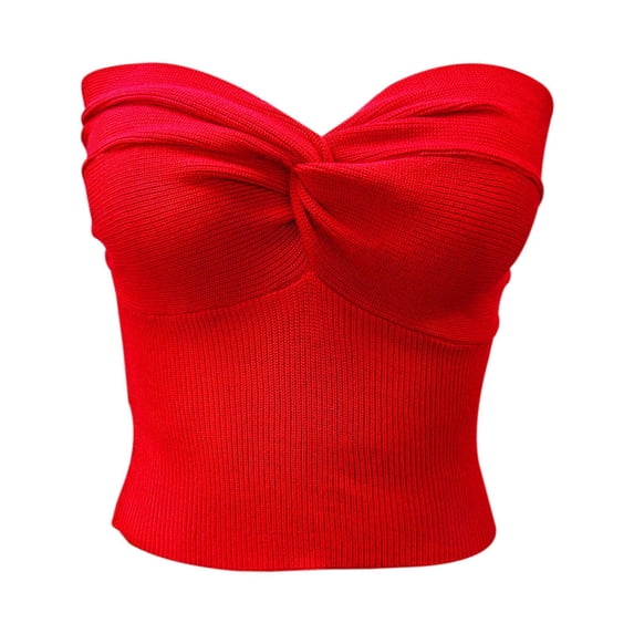 Women Summer Tops Elegant Strapless Solid Color Knit Top For Women Stretchable Tube Bandeau Bra Crop Tops For Casual Or Party Wear Fluff Yeah Slide Caution Top Compression Woman Muscle V Red 3XL