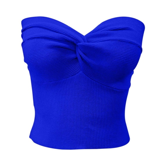 Women Summer Tops Elegant Strapless Solid Color Knit Top For Women Stretchable Tube Bandeau Bra Crop Tops For Casual Or Party Wear Fluff Yeah Slide Caution Top Compression Woman Muscle V Blue S
