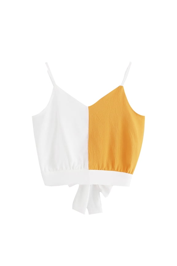 Women Summer Tops Fashion Women Casual Patchwork Sleeveless V-Neck Tie Back Color Block Tops Top 3x Top 3xl Foam Chain for Compression Long Athletic Outdoor Apparel Born Primitive Dare Yellow 2XL
