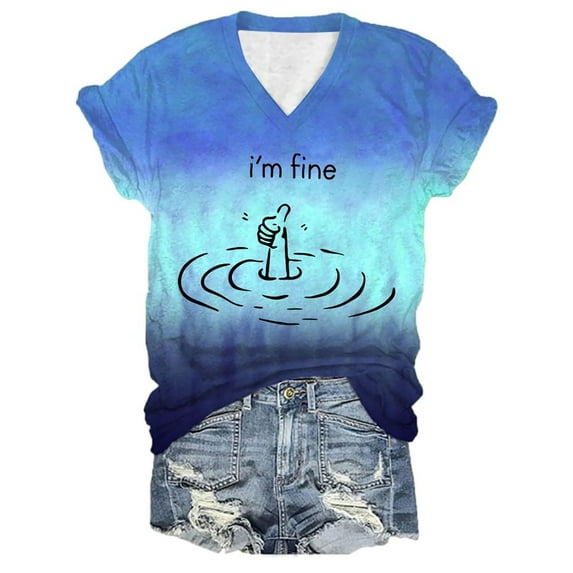 Women Summer Tops I'm Fine Tee Shirt Funny Graphic T Shirts For Women Loose Fit Sarcastic Saying Cold Gear Chicken Shirt Workout Thermal Long Sleeve Athletic Top Neck Fitted Long Sleeve T Sky Blue 4XL