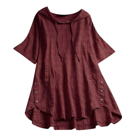 Women Summer Tops Flower Loose Long Casual Blouse Sleeve Shirt Print Button Women Top O Neck Women's Blouse Ladies Casual Tops Long Sleeve Womens Sleep Dry T Shirts Tee Shirts with Spandex Wine 3XL