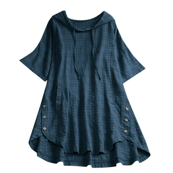 Women Summer Tops Flower Loose Long Casual Blouse Sleeve Shirt Print Button Women Top O Neck Women's Blouse Ladies Casual Tops Long Sleeve Womens Sleep Dry T Shirts Tee Shirts with Spandex Blue L