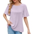thumbnail image 1 of Women Summer Tops Ice Silk Fashion Trumpet Sleeve Round Neck Casual Blouse Comfortable Breathable Stylish Tee, 1 of 2