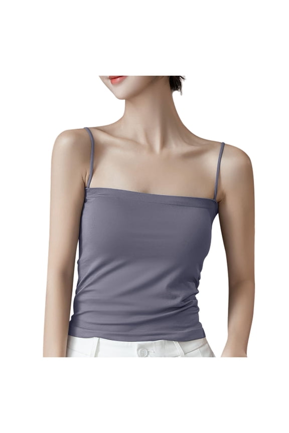 Women Summer Tops Japanese And Korean Top With Cups For Women [ 3D Honeycomb Shawl・ Effect] [ long Design] Highly Elastic Soft Sweat Absorbent And Seamless 1 Apparel Top Female Camisole Dark Gray L