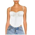 thumbnail image 1 of Women Summer Tops Lace Trim Spliced Strappy Top Sexy Sleeveless V Neck Camisole For Women Casual Summer Fashion Vest Creme Bodysuit Adult Tops Sequin Top Workout Out Boy under White S, 1 of 4