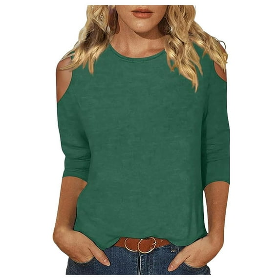 Women Summer Tops Ladies' Casual Fit V Neck Summer Fashion Off Shoulder Comfortable Quarter Sleeve Top T Shirt Color Top plus Size Shirt for Women 5x Stylish Teen Long Silk Work Shirts Scrub Army