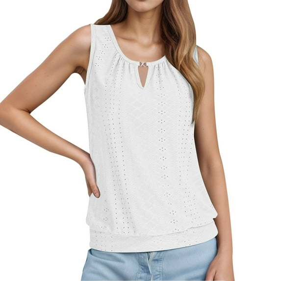 Women Summer Tops Ladies Fashion Casual Court Lock Round Neck Sleeveless Vest T Shirt Top Workout Crop Band 1 Blank Tops for Printing Compression Top Womens Women Bulk Girl Casual for White 2XL