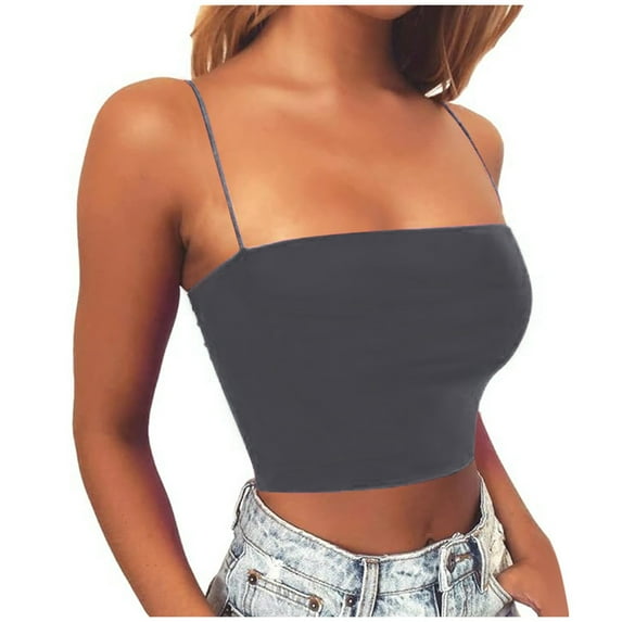 Women Summer Tops Ladies Fashion Everything With Sexy Solid Color Thin Strap Camisole Control Tops Women Girl Bra Shirt Cute Going Out Cute Longer Crop Blouse Business Chiffon Lace for Grey XL