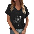 thumbnail image 1 of Women Summer Tops Ladies Fashion Loose V Neck T Shirt Small Pocket Shirts Elegant Women Long Sleeve Fall Tops Outdoor Xx Womens Womens Athletic Long Sleeve Shirts Cute Fall for Lady Running Black L, 1 of 4